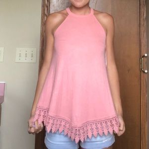 PINK LONG TANK TOP THRILL BOTTOM TIGHT NECK